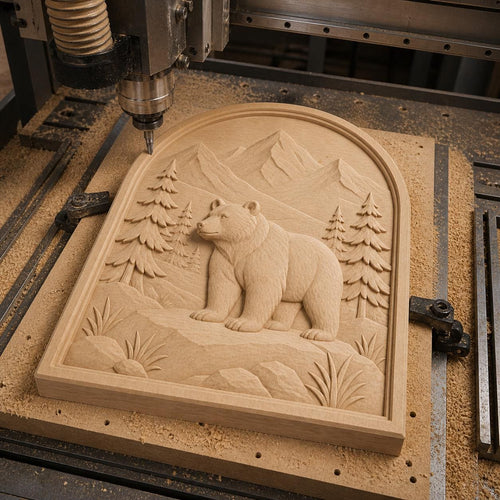 CNC & impression 3D ours en montagne, STL de haute qualité pour sculpture bois et décoration lodge