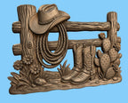 CNC & impression 3D clôture western avec bottes cowboy et cactus, fichier STL très haute qualité