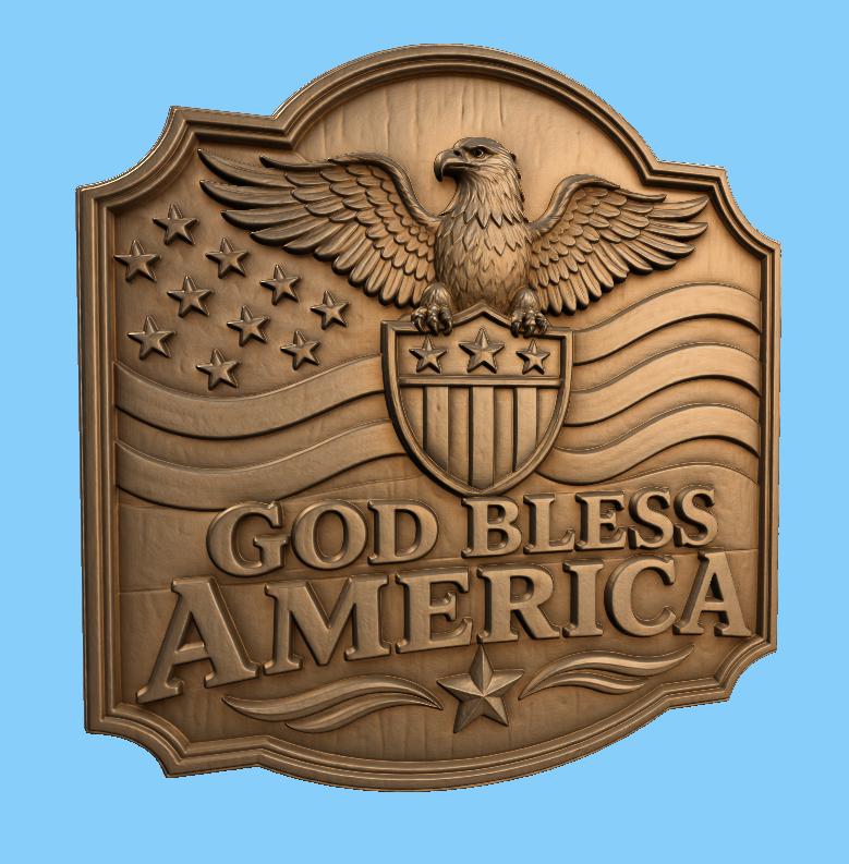CNC & impression 3D relief God Bless America avec aigle, fichier STL très haute qualité