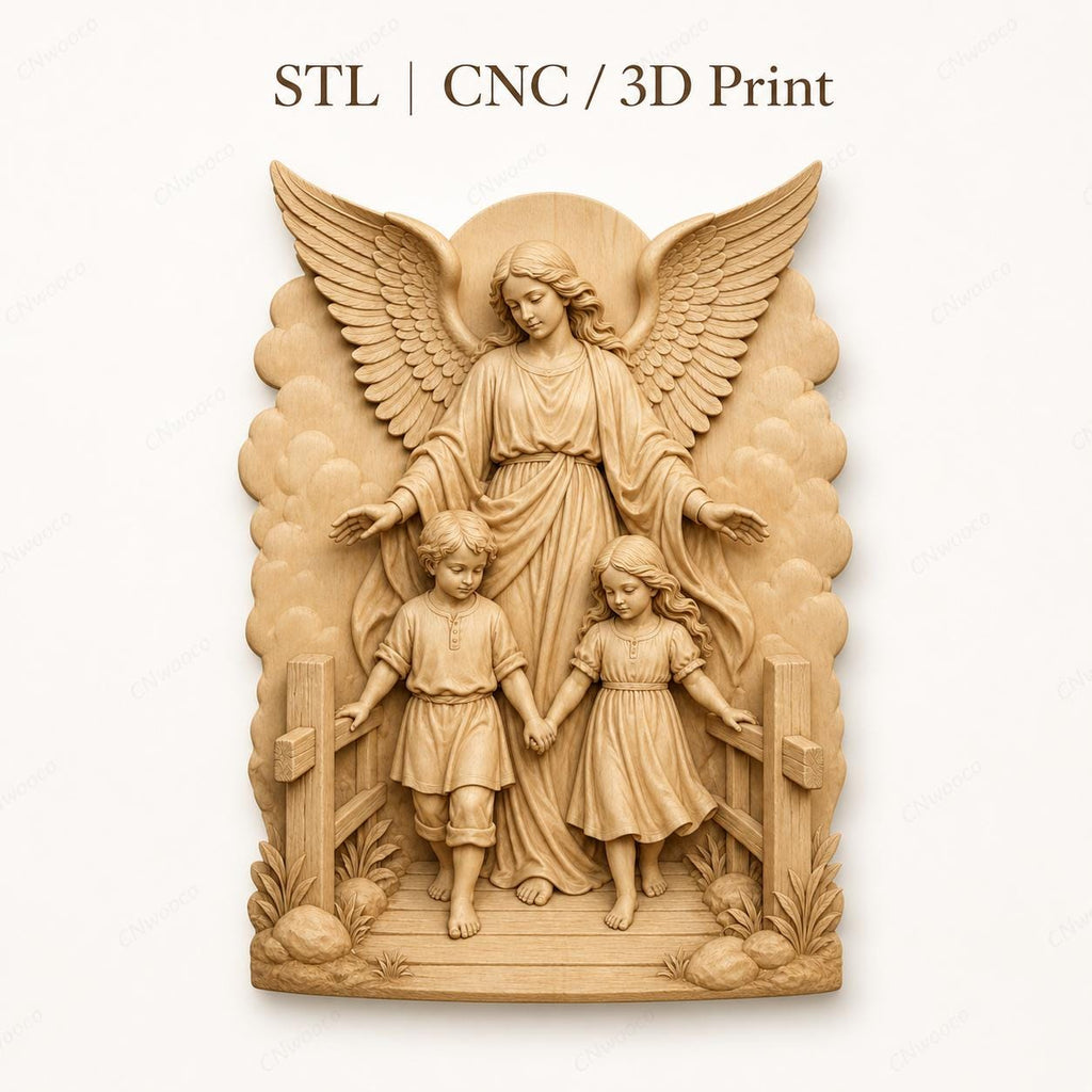 CNC & 3D-Reliefdruck Schutzengel mit Kindern, sehr hochwertige STL-Datei