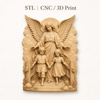 CNC & 3D-Reliefdruck Schutzengel mit Kindern, sehr hochwertige STL-Datei