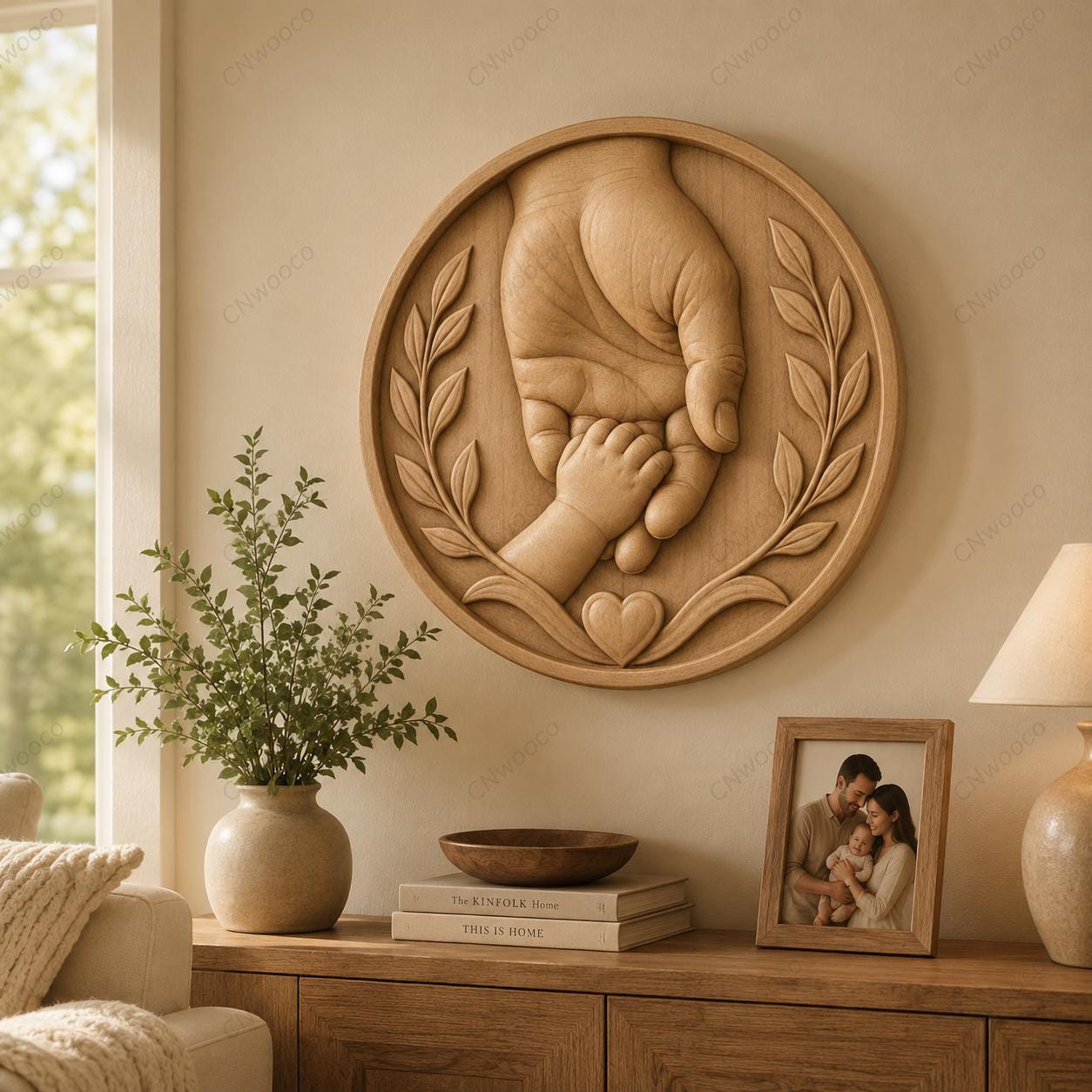 CNC & impression 3D relief mains père et enfant avec cœur, fichier STL très haute qualité