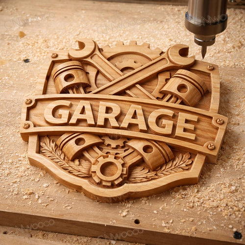 Garage CNC Bas Relief STL | Wooden Garage Wall Art | CNC Router Wood Carving File | Mechanic Workshop Decor | Digital Download