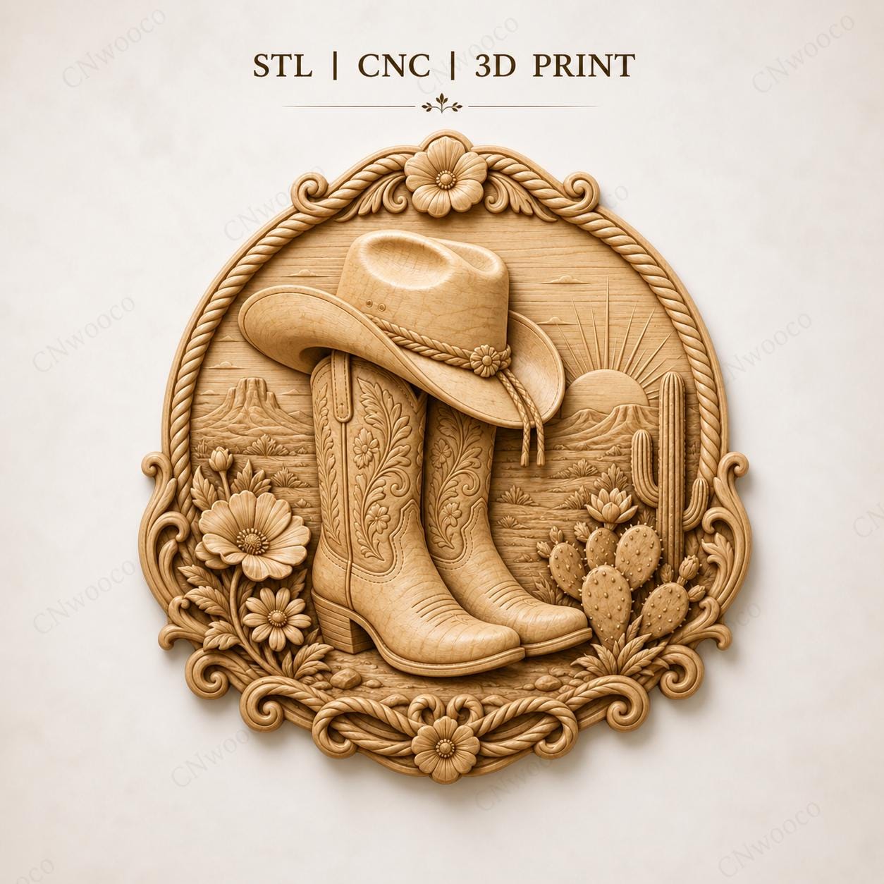 CNC & impression 3D bottes cowboy western, relief ranch STL haute qualité pour sculpture bois et décoration country