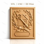 Fichier CNC & impression 3D clé vintage et maison avec couronne de feuilles, haute qualité relief STL