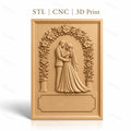Fichier CNC & impression 3D thème mariage, couple marié sous arche fleurie, haute qualité relief STL
