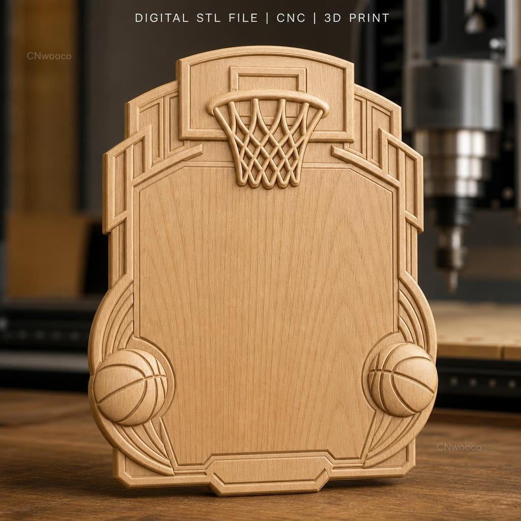 Fichier CNC & impression 3D enseigne basketball, panneau décoratif avec ballon et panier, STL très haute qualité