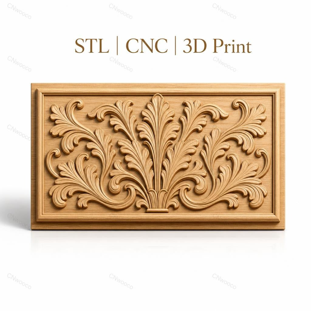 Fichier CNC & impression 3D feuillage ornemental, élégante décoration baroque haute qualité relief STL