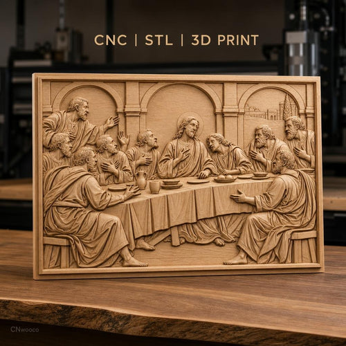 Fichier CNC & impression 3D La Cène, Jésus et apôtres à table, haute qualité relief STL