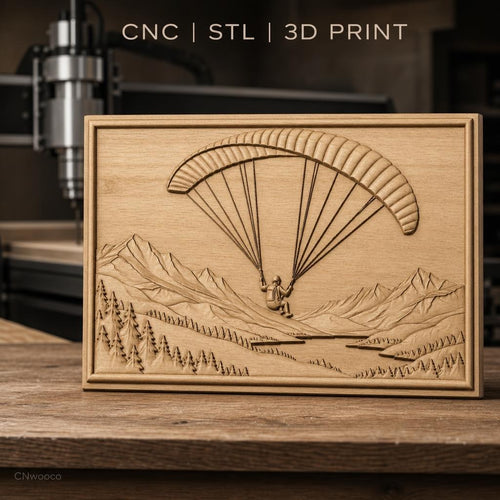 Fichier CNC & impression 3D Parapente en montagne, paysage avec rivière et forêt, haute qualité relief STL