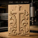 Fichier CNC & impression 3D Croix ornementale, motifs floraux baroques, haute qualité relief STL