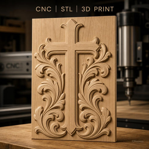 Fichier CNC & impression 3D Croix ornementale, motifs floraux baroques, haute qualité relief STL