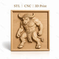 Fichier CNC & impression 3D Minotaure musclé, relief bas relief animal mythologique, haute qualité relief STL