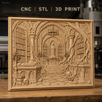 Fichier CNC & impression 3D bibliothèque gothique avec crânes, tombeaux et racines, haute qualité relief STL