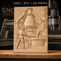 Fichier CNC & impression 3D industrie sidérurgique, ouvrier et haut fourneau, haute qualité relief STL