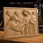 Fichier CNC & impression 3D scène biblique Jésus et Thomas, disciples, haute qualité relief STL