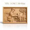 Fichier CNC & impression 3D facteur, boîte aux lettres, paysage campagne, haute qualité relief STL
