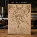 Fichier CNC & impression 3D Valkyrie guerrière ailée, montagnes et nuages, haute qualité relief STL