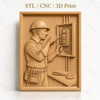Fichier CNC & impression 3D électricien travaillant sur panneau électrique, outils de travail, haute qualité relief STL