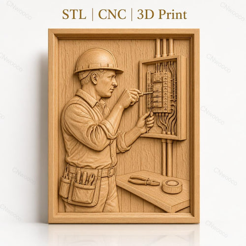 Fichier CNC & impression 3D électricien travaillant sur panneau électrique, outils de travail, haute qualité relief STL