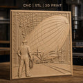 Fichier CNC & impression 3D dirigeable dans hangar avec technicien, haute qualité relief STL