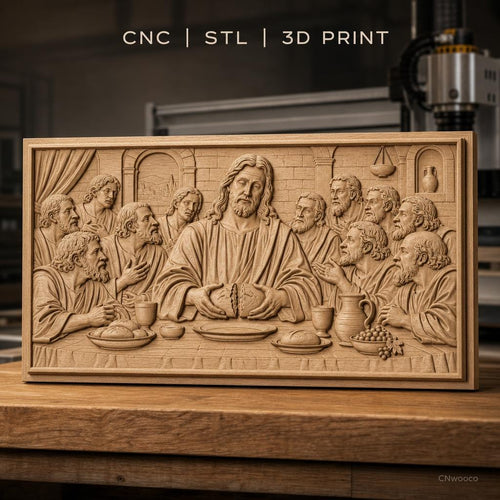 Fichier CNC & impression 3D Jésus à la Dernière Cène, apôtres et pain, haute qualité relief STL