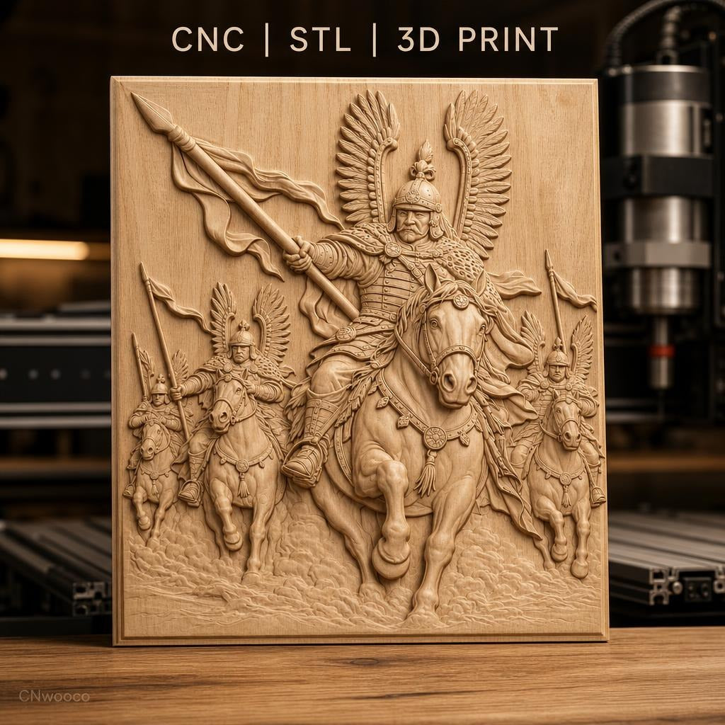 Fichier CNC & impression 3D cavaliers ailés en armure, chevaux en bataille, haute qualité relief STL