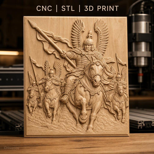 Fichier CNC & impression 3D cavaliers ailés en armure, chevaux en bataille, haute qualité relief STL