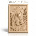Fichier CNC & impression 3D Ours dans paysage montagneux avec arbres et rochers, haute qualité relief STL