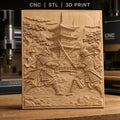 Fichier CNC & impression 3D samouraïs en duel, pagode, paysage japonais, haute qualité relief STL