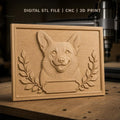 Fichier CNC & impression 3D chien Corgi visage, feuilles décoratives, haute qualité relief STL