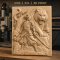 Fichier CNC & impression 3D samouraï et tigre, épée, bambou, pagode, haute qualité relief STL