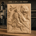 Fichier CNC & impression 3D samouraï et tigre, épée, bambou, pagode, haute qualité relief STL