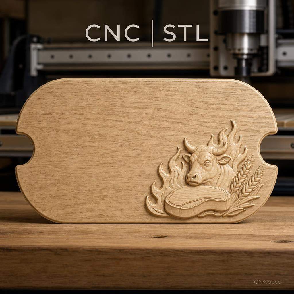 Fichier CNC viande de boeuf, steak, vache, blé, bas-relief pour sculpture sur bois, STL