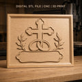 Fichier CNC & impression 3D mariage, bagues entrelacées, croix et feuillage, haute qualité relief STL