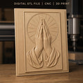 Fichier CNC & impression 3D mains en prière, halo religieux, haute qualité relief STL