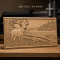 Fichier CNC & impression 3D cerf et paysage forestier, clôture en bois, haute qualité relief STL