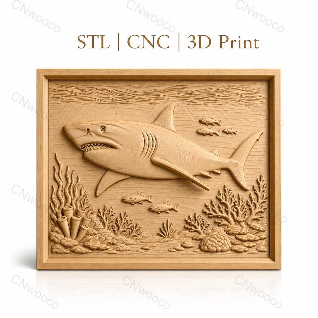 Fichier CNC & impression 3D requin, poissons et récif corallien, haute qualité relief STL