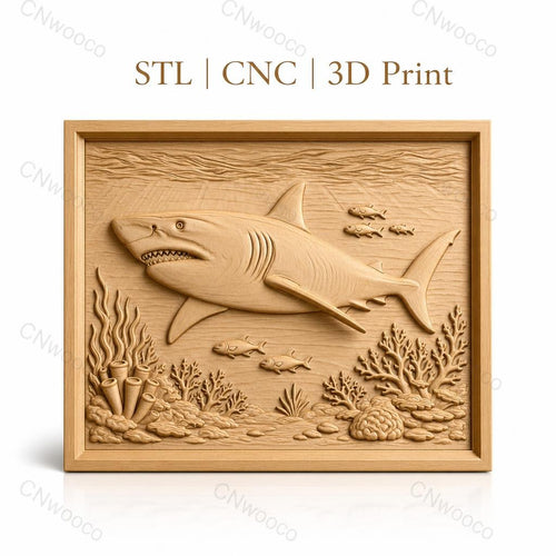 Fichier CNC & impression 3D requin, poissons et récif corallien, haute qualité relief STL