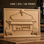Fichier CNC & impression 3D boutique glace, bancs, cornet de glace, vitrine, haute qualité relief STL
