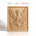 Fichier CNC & impression 3D phénix, oiseau mythique en flammes, haute qualité relief STL