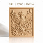 Fichier CNC & impression 3D phénix, oiseau mythique en flammes, haute qualité relief STL