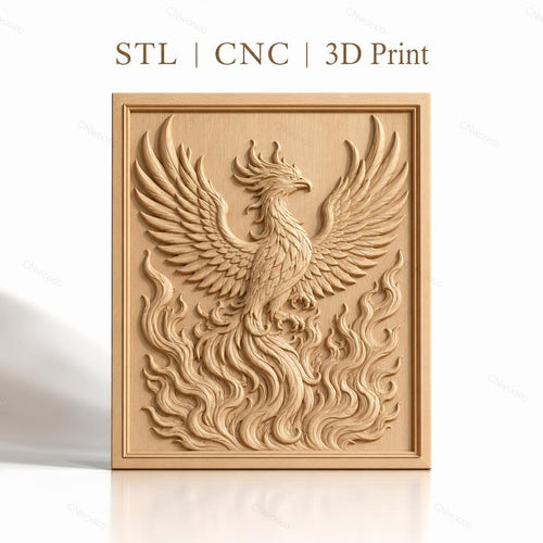 Fichier CNC & impression 3D phénix, oiseau mythique en flammes, haute qualité relief STL