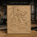 Fichier CNC & impression 3D Jésus marchant sur l'eau, bateau et vagues détaillés, haute qualité relief STL
