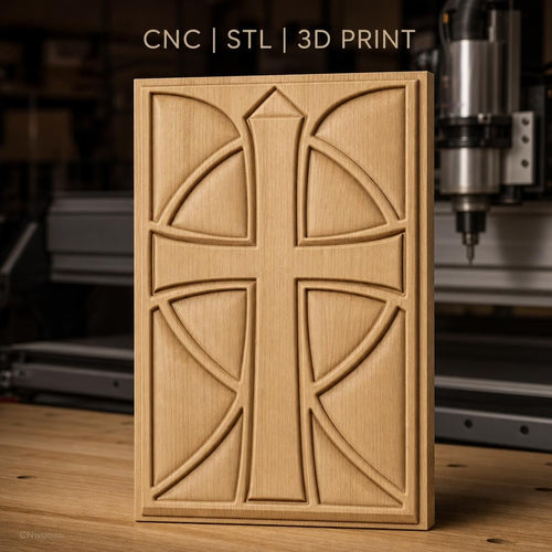 Fichier CNC & impression 3D croix chrétienne, motif géométrique, haute qualité relief STL