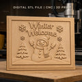 Fichier CNC & impression 3D bonhomme de neige hiver, sapins et flocons, haute qualité relief STL
