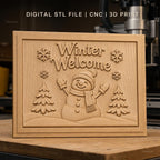 Fichier CNC & impression 3D bonhomme de neige hiver, sapins et flocons, haute qualité relief STL