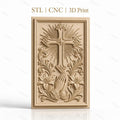 Fichier CNC & impression 3D religieux, croix, mains en prière et lys, haute qualité relief STL