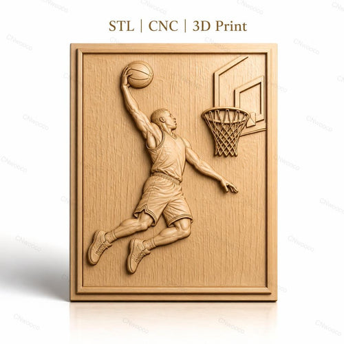 Fichier CNC & impression 3D basket-ball joueur dunking panier haute qualité relief STL