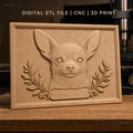 Fichier CNC & impression 3D chihuahua, relief portrait chien et décor feuillage, haute qualité relief STL